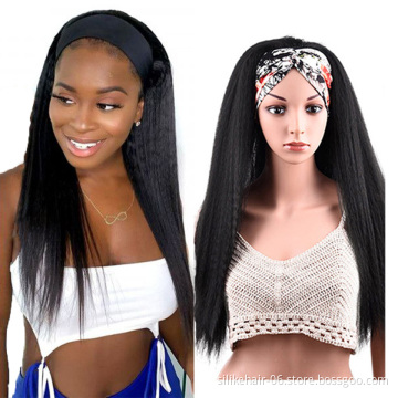 Silky 24 Inch Long Chic Style Kinky Straight Hair Headband Wig With Pre-attached Scarf Synthetic Yaki Straight Headband Wigs